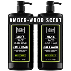 Dead Sea Collection Amber Wood Body Wash bottle front, two-pack convenience for daily cleansing.
