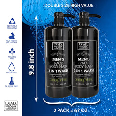 Dead Sea Collection Amber Wood Body Wash shower scene illustrating 3-in-1 functionality.