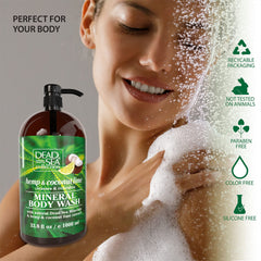 Dead Sea Collection body wash pump-dispenser showing easy one-hand use and control.