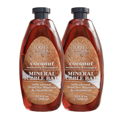 Dead Sea Collection Bubble Bath with Coconut bottle front highlights nourishing coconut oil benefits.