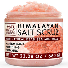 Dead Sea Collection Himalayan Salt Scrub jar open reveals exfoliating texture and nourishing oils.