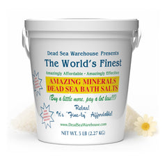 Dead Sea Warehouse Amazing Minerals bath salts dissolving in warm bath for detoxifying relaxation.