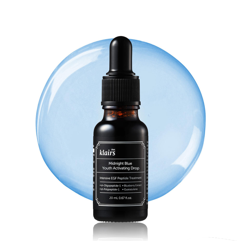 DearKlairs Midnight Blue bottle with dropper enabling precise calming application for sensitive skin.