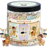 DEARMINE Positive Moose Jar on desk setup, a cozy stress-relief reminder for workspaces.