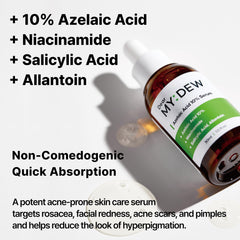 DearMYDEW serum amber bottle close-up illustrating fast absorption and non-greasy feel.