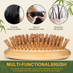 DEBETOOL Bamboo Scalp Massager close-up highlighting gentle scalp stimulation.