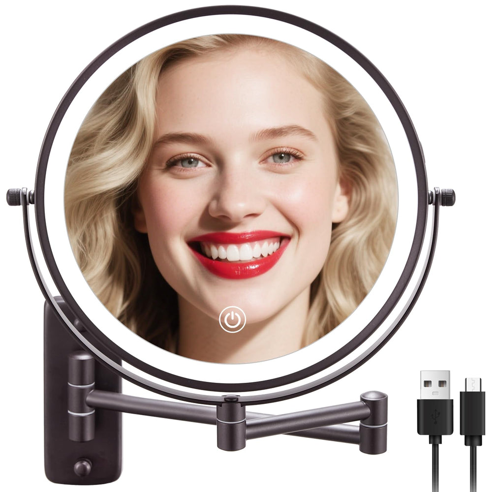 DECLUTTR 9inch wall-mounted makeup mirror with extended arm for space-saving setup.