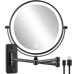 Decluttr rechargeable wall-mounted makeup mirror on bathroom wall for daily grooming