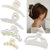 DEEKA pearl hair claw white close-up shows secure grip for thick hair