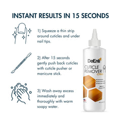 DeEnti cuticle oil bottle delivering deep hydration with vitamin E for nourished nails