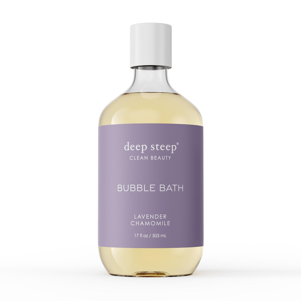 Deep Steep Bubble Bath Lavender Chamomile bottle for calm, nourished skin.