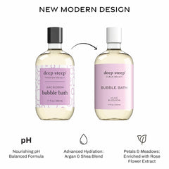 Deep Steep Lilac Blossom soak in tub highlights hydrating bubbles for silky skin