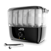 DEER BEAUTY towel steamer front view on counter for spa workflows