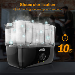 DEER BEAUTY towel steamer water tank detail showing 1L capacity