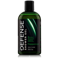 Defense Soap Peppermint Tea Tree Body Wash pour with refreshing cleanse in view