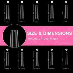 Defuber nail tips size chart highlights 0-9 range for precise sizing