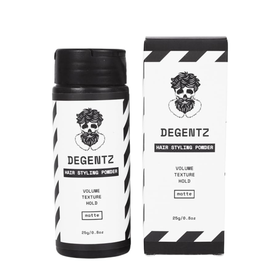 DEGENTZ king-sized hair powder bottle showing grease-free natural finish