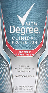 Degree Men Clinical Protection Sport Strength bottle provides long-lasting protection.