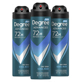 Degree Men Cool Rush dry spray bottle shows instant dryness for daily use.