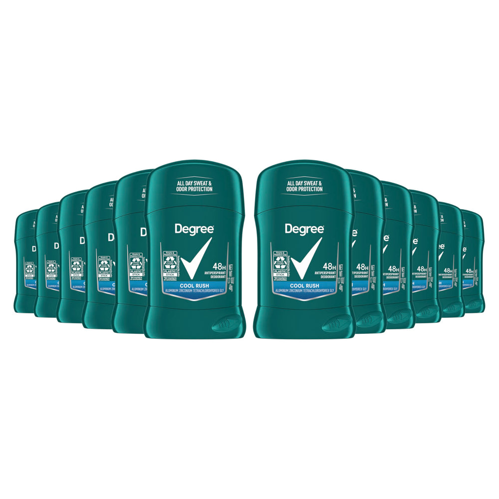 Degree Men Cool Rush front view 12-pack showcases packaging and everyday protection.