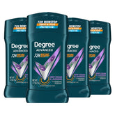 Degree Men Deep Cedar & Lavender stick front view; four-pack packaging and 72-hour protection.