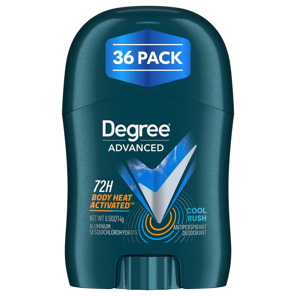 Degree Men Travel Deodorant Cool Rush packfront — compact protection for on-the-go freshness.