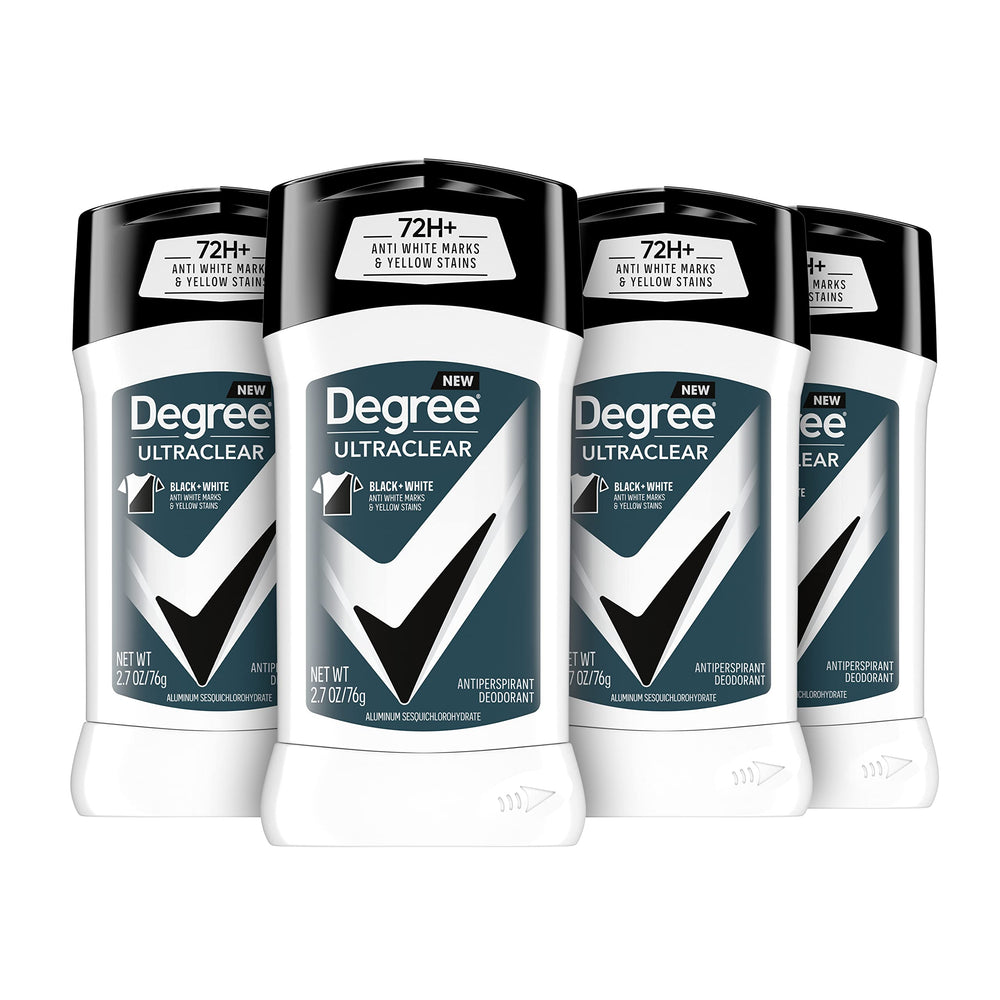Degree Ultraclear black-white 72-hour protection keeps fabrics looking fresh.