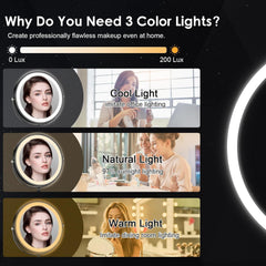 DEIOVWXS Lighted Makeup Mirror with 3-color LED for ambient lighting.