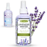 De La Cruz Lavender Water Body Mist bottle with calming lavender aroma for skin refreshment.