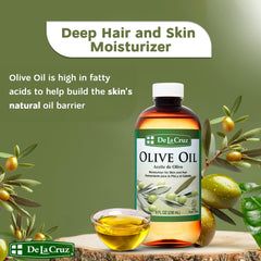 De La Cruz olive oil skin closeup illustrating lightweight hydration for supple skin.
