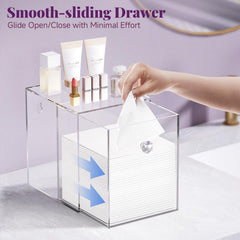 Delamu Face Towels Holder side drawer open, smooth access with wet hands.