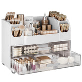 Delamu makeup organizer top view with curved slots for easy access and organization.