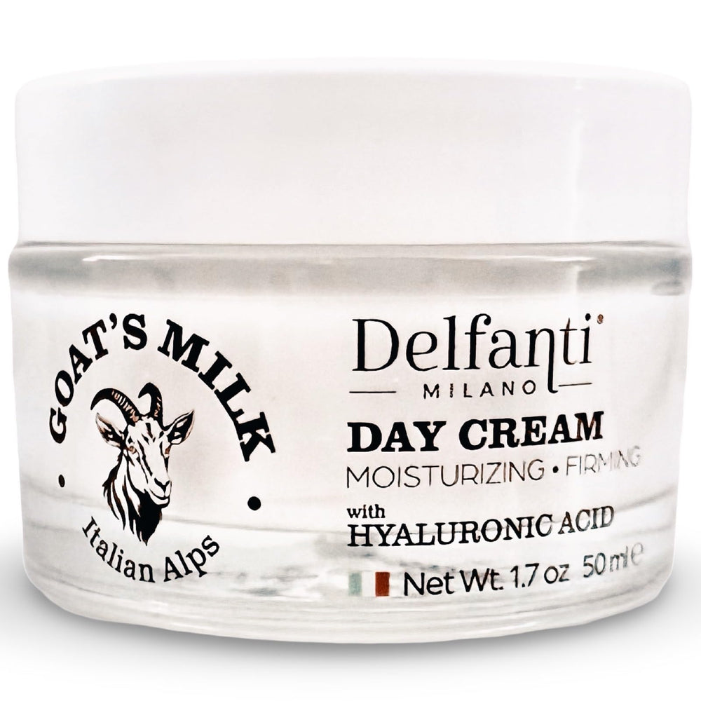 Delfanti-Milano goats milk hyaluronic day cream front view for hydrating and firming facial care.