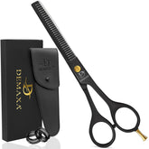 DEMAXA thinning shears 6.5-inch black steel close-up showing durable high-carbon blades for precise texturizing.