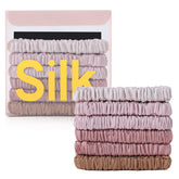 DEMAZALO Silk Hair Ties 22 Momme small 6-pack — luxurious fabric for gentle hair care.