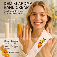 DEMIKI Shea Butter Hand Cream tubes close-up highlighting travel-size convenience for busy days