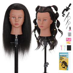 Demides mannequin head 16in real human hair closeup highlights natural texture for authentic styling practice