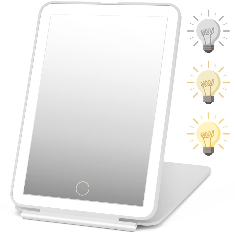 DenCert travel makeup mirror with 72 LEDs for on-the-go lighting.