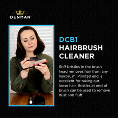 Denman cleaning brush end-tool ready to lift dust and fluff.