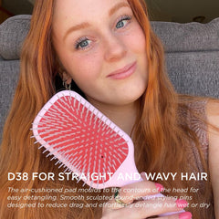 Denman D38 wide paddle design covers more hair for quick detangling on long hair