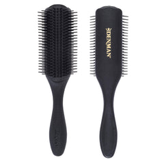 Denman D4 all-black brush close-up showing 9-row pins for gentle detangling