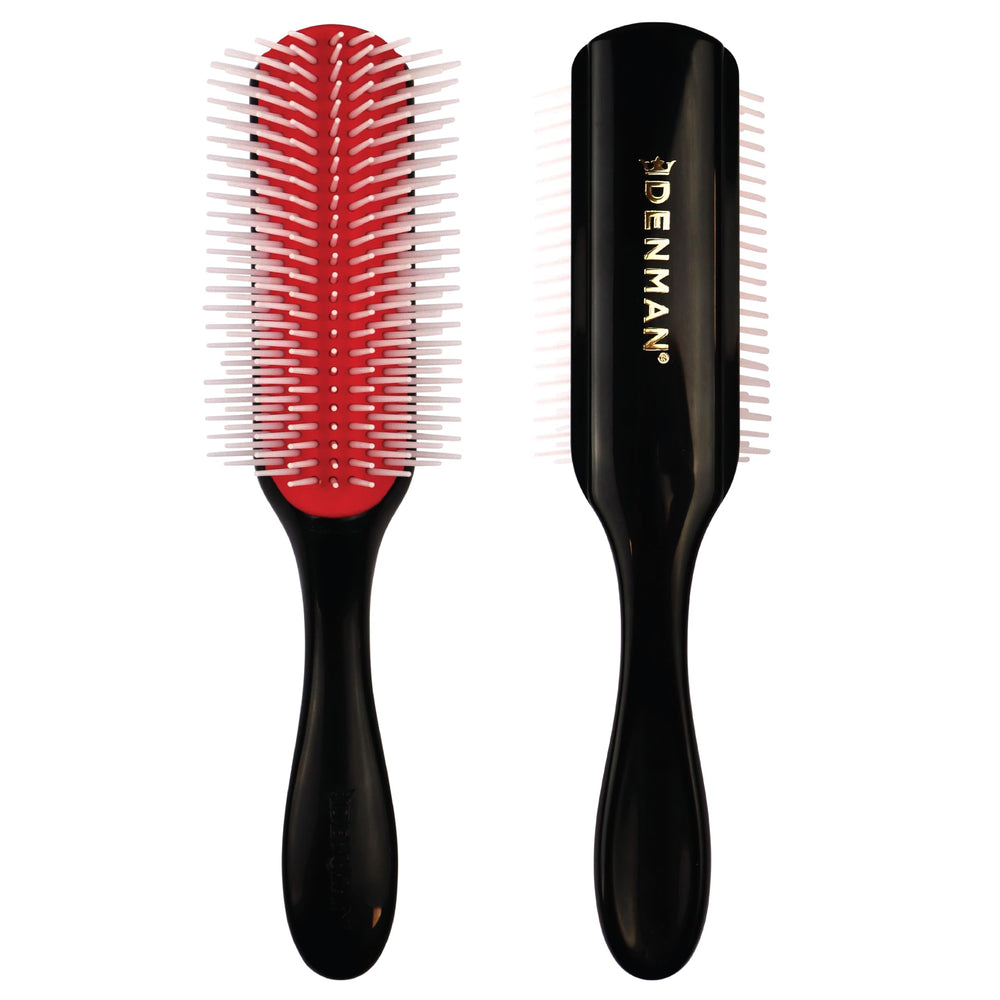 Denman D4 curl definer brush top view showing 9-row nylon pins for smoothing.