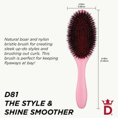 Denman D81M pink crush side angle highlights detangling and frizz control.