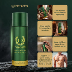 Denver Hamilton deodorant bottle back view shows premium design for everyday sophistication.