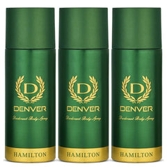 Denver Hamilton deodorant spray front view, 165 ml, for daily freshness and long-lasting confidence.