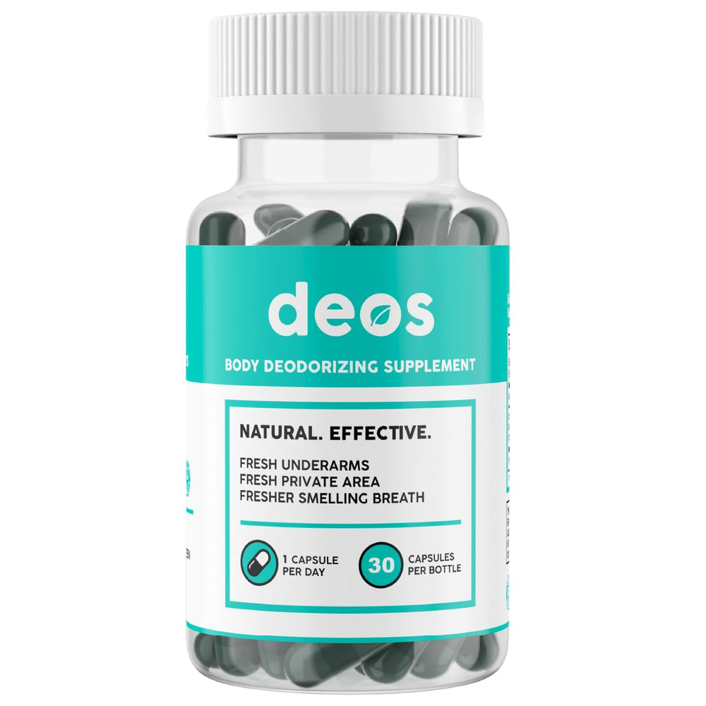 DEOS Internal Deodorant bottle close-up highlights full-body freshness