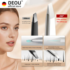 DEOU eyebrow tweezers nine-hole design provides stylish control for precise grooming.