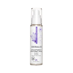DERMA E Advanced Peptides Flora-Collagen Serum bottle highlighting hydration and peptide support for smooth skin