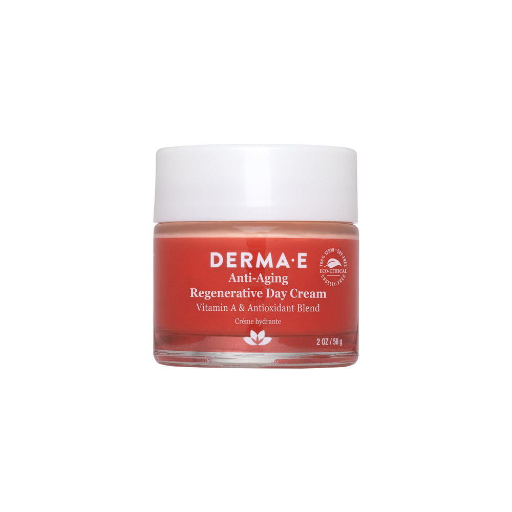 Derma E anti-aging day cream jar closeup highlighting rich texture for daily hydration