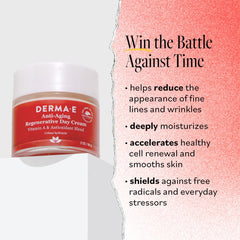 Derma E anti-aging day cream packaging closeup highlighting vegan cruelty-free formula